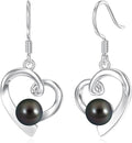 Tahitian Black Pearl Earrings Gifts for Women Wife Celtic Dangle Drop Earrings Wedding Birthday Anniversary Jewelry Valentines Christmas Day Gifts 925 Sterling Silver