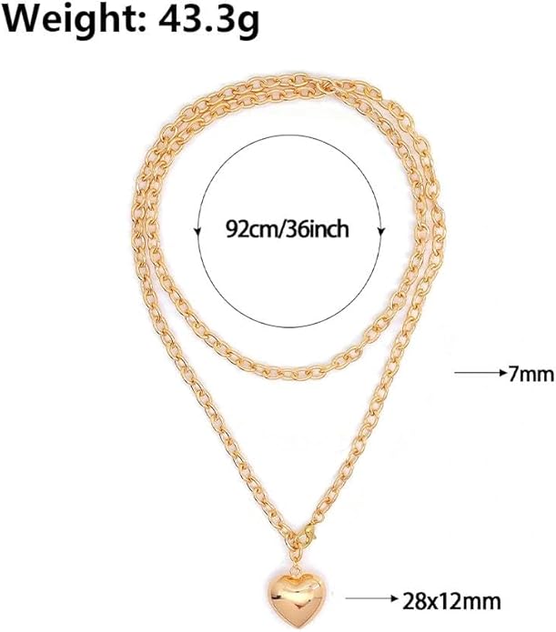 Chunky Gold Heart Necklace for Women,Y2K Big Heart Statement Necklace Long Puffy Hearts Chain Charm Necklaces Trendy Jewerly