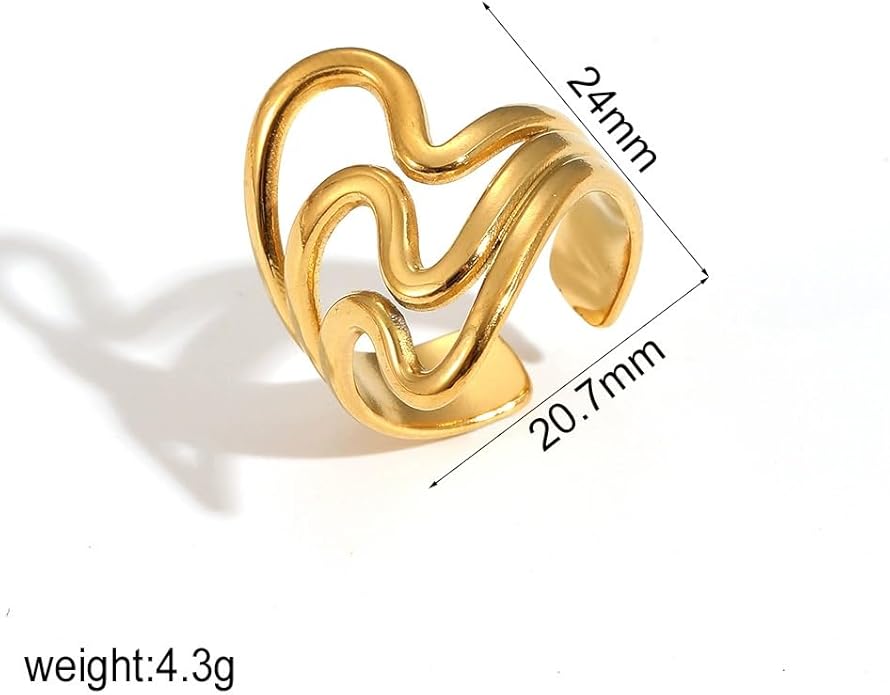 Chunky Rings For Women, Gold Silver Thumb Ring Asymmetrical Wavy Curve Ring Adjustable Non Tarnish Dainty Stainless Steel New Year Anniversary Birthday Jewelry Gift