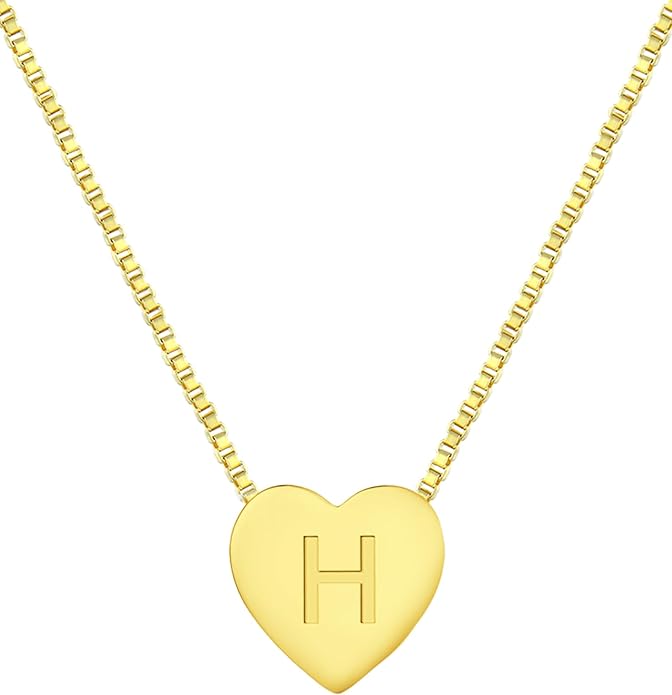 YL Initial Necklace 925 Sterling Silver Heart Letter Pendant A-Z Alphabet Cubic Zirconia Jewelry for Women