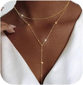 Luxval Lariat Gold Necklace for Women, Dainty Long Necklace 14k Gold Plated/Silver Y-Shaped Pendant Necklaces Trendy Beaded Chain Drop Necklaces Jewelry for Women Gifts