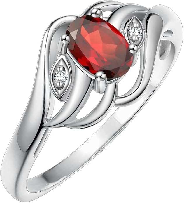 Rylos Ring featuring Classic Style, 6X4MM Birthstone Gemstone, & Diamonds - Elegant Jewelry for Women in Sterling Silver, Sizes 5-10