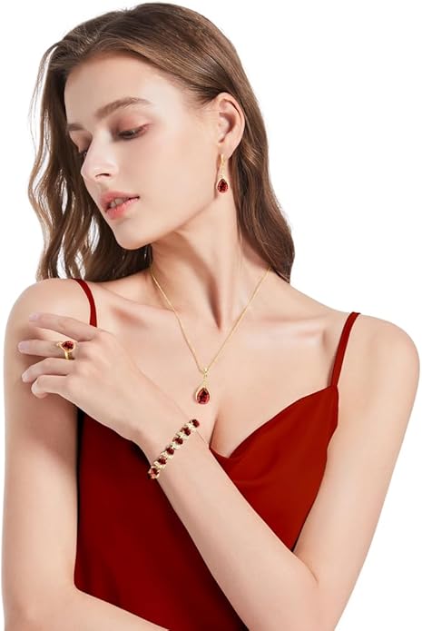 LMXXVJ Jewelry Set for Women,Teardrop Cubic Zirconia Necklace Earrings Adjustable Ring Bracelet Jewelry Set Formal Jewelry Gift