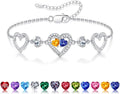 Iefil Valentines Day Gifts for Her - 925 Sterling Silver Heart Birthstone Bracelet Birthday Anniversary Jewelry Gifts for Her Wife