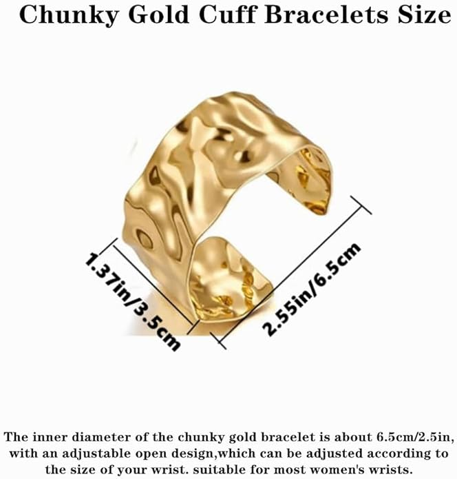 3PCS Gold Chunky Cuff Bracelets for Women Irregular Minimalist Statement Bangle Bracelets Set Open Wide Bangle Arm Cuff Upper Arm Punk Jewelry