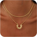 CHESKY Layered Necklaces for Women Trendy, Dainty 14k Gold Plated Pendant Necklace Layering Necklace for Women Non Tarnish Hypoallergenic Sun Gold Necklace Stack Gold Jewelry for Women Gifts