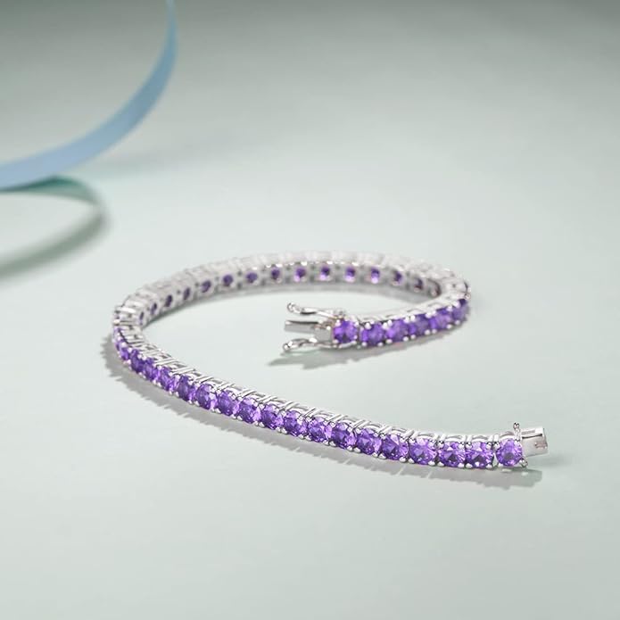 FANCIME Birthstone Bracelet Sterling Silver Gemstone Tennis Bracelets Fine Jewelry Wedding Bridal Prom Birthday Gift for Women Her, Length 7.2 Inch Width 4mm