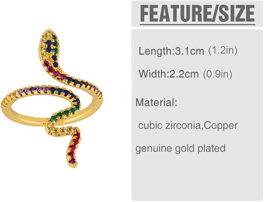 Gold-Plated Butterfly Rings - Vintage Snake Statement Rings with Cubic Zirconia for Women Adjustable Open Rings