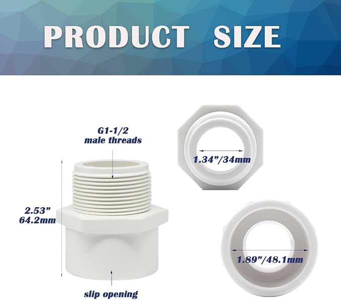 2PCS 1-1/2 Inch Male Thread White PVC Fittings 2-Way PVC Pipe Coupling Adapter - Image 2