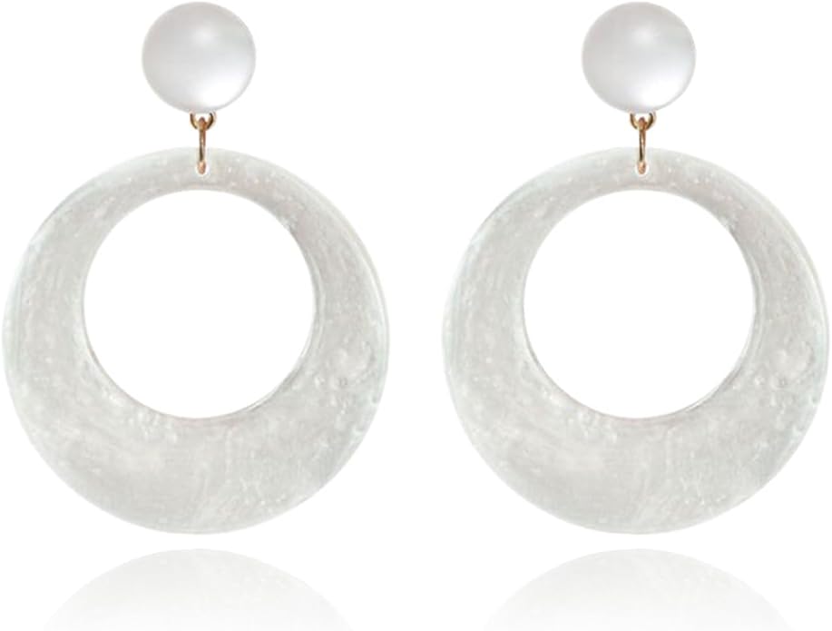 70s Earrings Retro White Acrylic Hoop Earrings 70s Accessories for Women 70s Jewelry Disco Outfits for Women