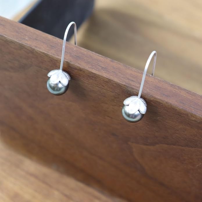 Valentines Day Gifts for Her Women-Tahitian-Black-Pearl-Earrings-Gift for Wife Wedding Birthday Anniversary-Mothers Day Gift for Mom Her Women Christmas-Sterling Silver Pearl Dangle Earring Fine Jewelry