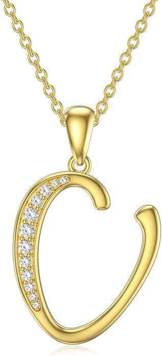 14k Gold Initial Necklace for Women, Solid Gold Moissanite Letter Pendant Necklaces Jewelry for Her Birthday Valentines Day Gifts for Mom Wife Christmas Gifts for Girlfriend Sister