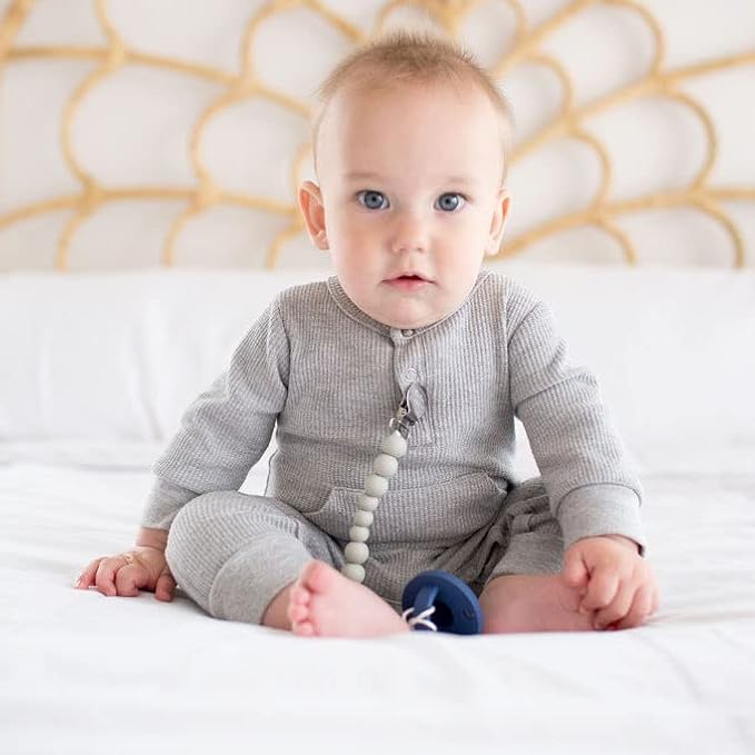 Colour Block Pacifier Clip – Food-Grade Silicone Soother Holder & Teether Strap – Secure, Non-Toxic Binky Clip for Babies – Durable, Stylish, and Easy to Clean – Unisex Baby Accessory - Sage