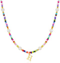 M MOOHAM Valentines Day Gifts for Kids Teen Girls - Colorful Initial Necklaces for Girls Women Kids, Beaded Pearl Choker Necklace for Women Trendy, Birthday Gifts Teenage Girl Teen Kid Jewelry