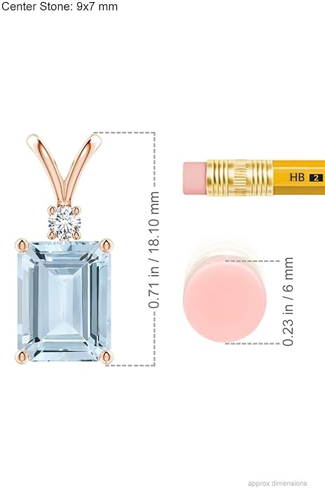 Angara Natural Aquamarine Solitaire Pendant for Women | Emerald-Cut Aquamarine Pendant with Diamond in 14K Solid Gold/Silver/Platinum With 18" Chain | March Birthday, Gemstone Jewelry Gift