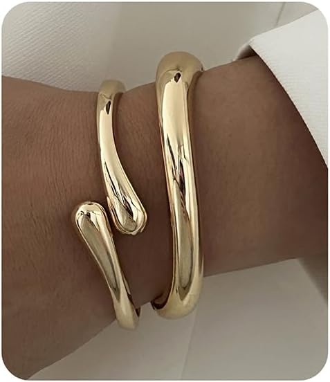 Chunky Gold Bangles Bracelets for Women Gold Cuff Bracelet Set Waterproof Non Tarnish Stack Bracelet for Women Gifts
