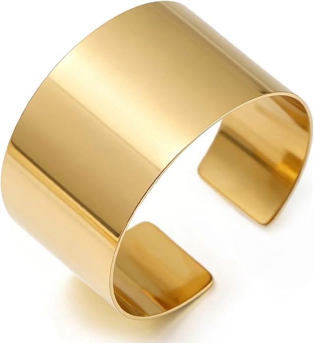 hotoo Chunky Wide Bangle Bracelets For Women Open Gold Bangle Statement Cuff Stainless Steel Stackable Bracelets Thick Jewelry For Christmas Birthday Trendy Gifts