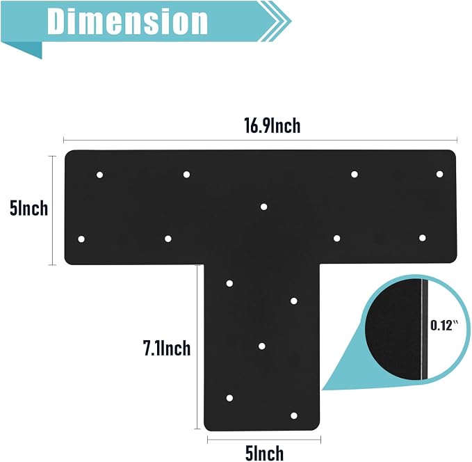 2 Pcs 16.9"x 5" T Post Bracket for Pergola | Mending Plate Fit 6x6|8x8 - Image 2