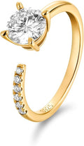 FWM Round Cut Moissanite Simple Open Rings for Women, Adjustable Ring, Solid Sterling Silver With Gold Plated, Stackable Wedding Band, Anniversary Valentines Mothers Day Christmas Gift