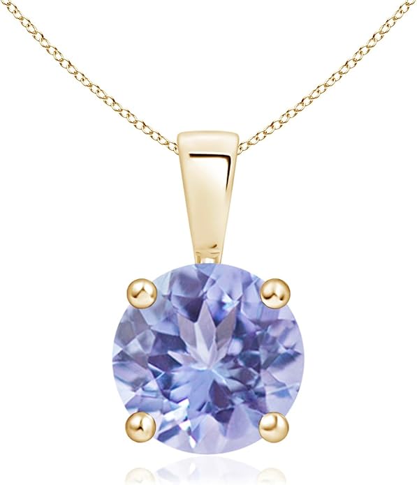 Angara Natural Tanzanite Solitaire Pendant for Women | Round Tanzanite Solitaire Pendant Necklace in 14K Solid Gold/Silver/Platinum With 18" Chain | December Birthday, Gemstone Jewelry Gift