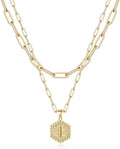 M MOOHAM Valentines Gifts for Women Teen Girls, 14K-Gold-Plated Initial Necklaces for Women Cute Hexagon Letter Initial Necklace Layered Necklaces for Womens Teen Girl Valentines Jewelry Gifts