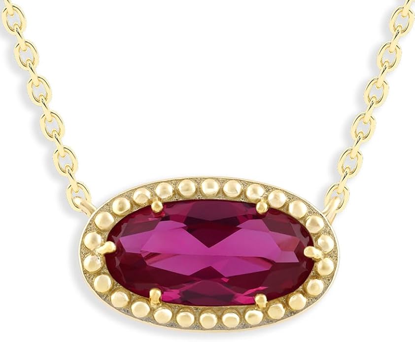 Belacqua Gemstone Necklace in 14K Gold Plated Sterling Silver, Oval Pendant Size 6 * 12mm, 15" Cable Chain with 2" Extender, Spring Ring Clasp, Dainty Birthstone Necklace for Women, Gift Box Included