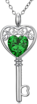 WSX Heart Key Birthstone Necklace for Women 925 Sterling Silver Love Key Pendant with Birthstone Valentine's Day Anniversary Jewelry Gift for Her