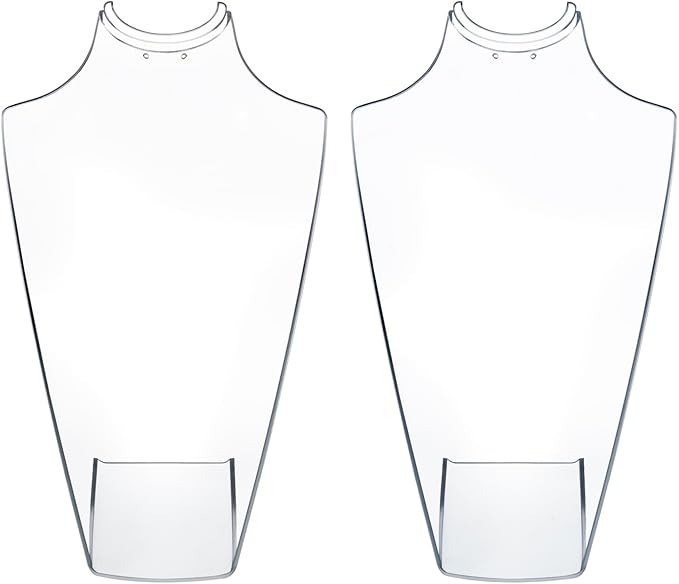 MyGift 12 Inch Clear Acrylic Necklace and Earring 3D Bust Jewelry Display Stand, Tabletop Neck Form Base Chain Holder for Home or Retail Showcase, Set of 2