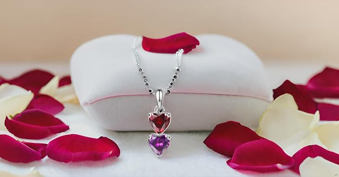 PaulaMax Jewelry Custom Birthstone Necklace for Women in 925 Sterling Silver, Mother's Day Necklace with 1 2 3 4 Heart Birthstones, Personalized and Customized Sterling Silver Chain 18" + 2"