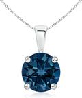 Angara Natural Blue Topaz Solitaire Pendant for Women | Classic Prong-Set Round Blue Topaz Pendant in 14K Solid Gold/Silver/Platinum With 18" Chain | December Birthday, Gemstone Jewelry Gift