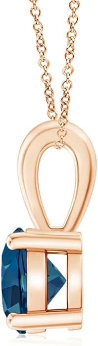 Angara Natural Blue Topaz Solitaire Pendant for Women | Classic Prong-Set Round Blue Topaz Pendant in 14K Solid Gold/Silver/Platinum With 18" Chain | December Birthday, Gemstone Jewelry Gift
