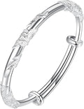 Solid 925 Sterling Silver Bracelets for Women Simple Adjustable Bangle Bracelet