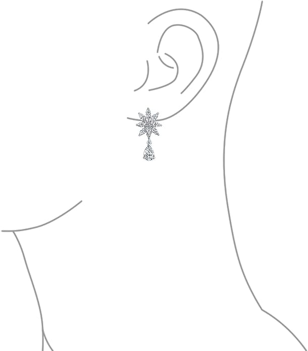 Bridal Jewelry Set Art Deco Vintage Estate Style Cubic Zirconia Marquise Leaf Teardrop AAA CZ Statement Cleavage Choker Necklace & Chandelier Dangle Clip On Or Pierced Earrings For Women Pageant