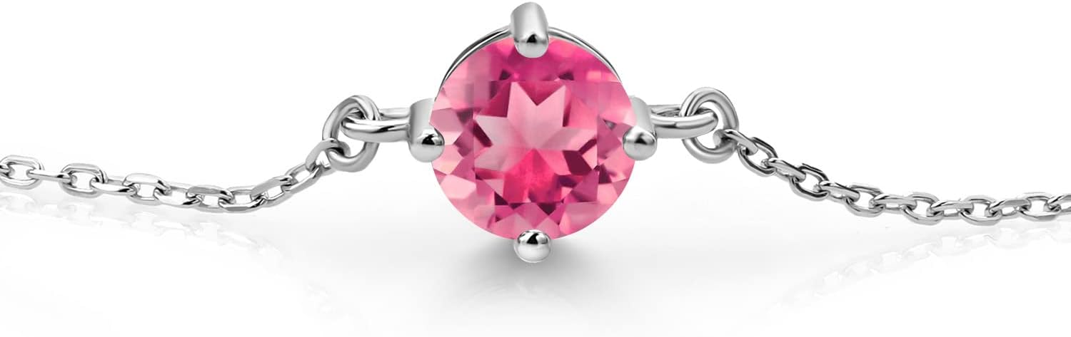 Gem Stone King Gemstone Birthstone Solitaire Bracelet For Women | 925 Sterling Silver | Round 6MM | Gift for Her Women Wife Mom Lady Daughter | Adjustable Bolo Bracelet | Easy-On Easy-Off
