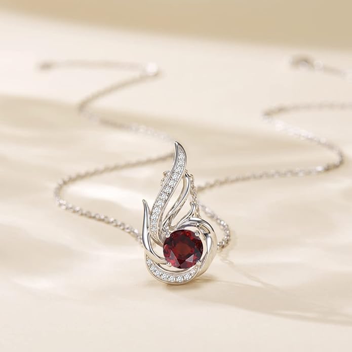Birthstone Necklace for Women 925 Sterling Silver Phoenix Charm Necklace Birthday Anniversary Christmas Fine Jewelry Gifts for Women Mother Her, Adjustable Chain