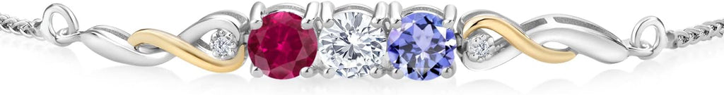 Gem Stone King Customized and Personalized 3-Stone Adjustable Bolo Bracelet for Women | 925 Sterling Silver and 10K Yellow Gold | Gemstone Birthstones and Lab Grown Diamond | Easy-On Easy-Off