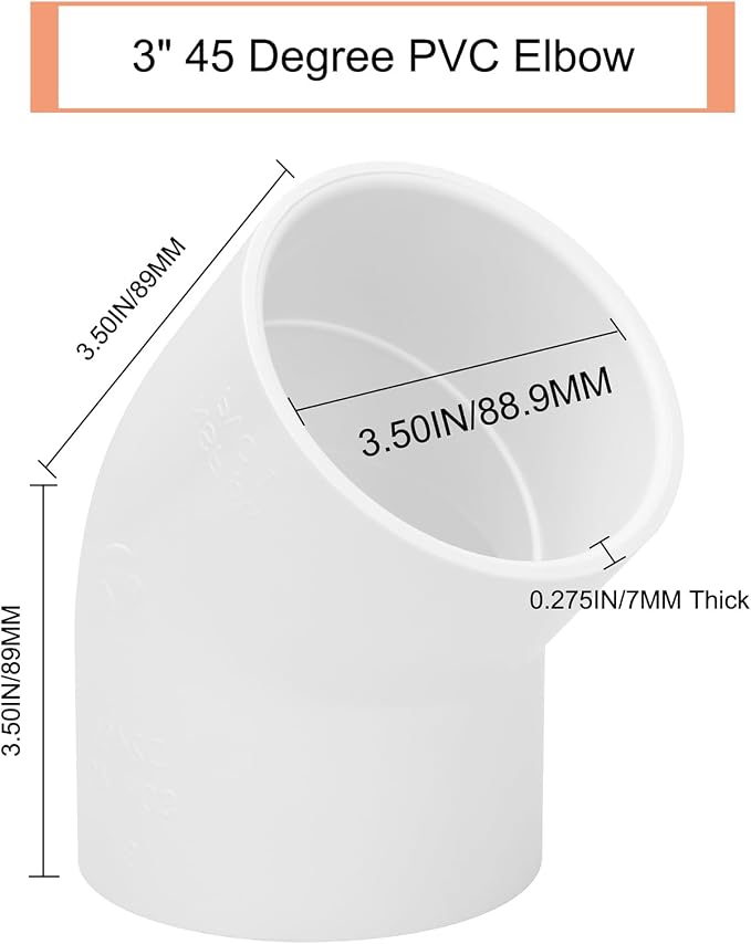 3" 45 Degree PVC Elbow Pipe Fitting Connector Furniture Build Grade SCH40 3 - Image 2