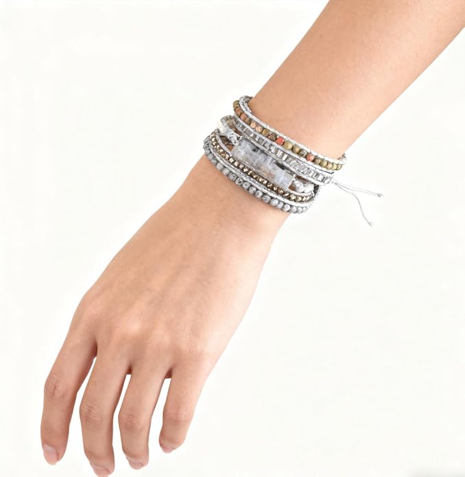 ZOSOJONA Women Wrap Bracelets Boho Natural Stone Jasper Turquoises Strand Bracelet Jewelry Collection