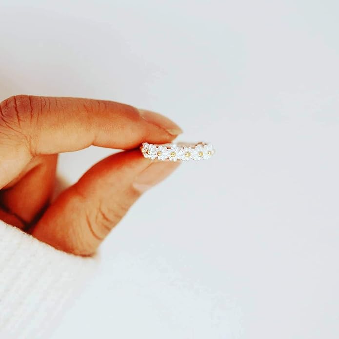 I Think About You Every Daisy Ring Tiny Dainty Simple Flower Ring 925 Sterling Silver Rings Stacking Rings for Women Casual Rings Delicate Everyday Ring Comfort Fit Bands Ring for Womens