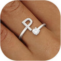 Valentines Day Gifts Gold Silver Initial Rings for Women Non Tarnish Dainty 14k Gold Plated Stackable Rings for Women Trendy Adjustable Letter Cubic Zirconia Pinky Ring Cute Open Birthday Gift Jewelry