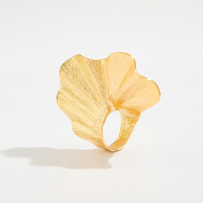 Chunky Gold Geometric Flower Knuckle Ring for Women Vintage Ginkgo Leaf Fan Shaped Finger Rings Boho Large Statement Jewelry Floral Petal Accessories