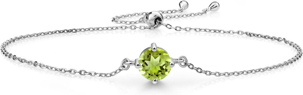 Gem Stone King Gemstone Birthstone Solitaire Bracelet For Women | 925 Sterling Silver | Round 6MM | Gift for Her Women Wife Mom Lady Daughter | Adjustable Bolo Bracelet | Easy-On Easy-Off