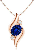 Angara Natural Blue Sapphire Pendant for Women | Shell Style Oval Sapphire and Diamond Pendant in 14K Solid Gold/Silver/Platinum With 18" Chain | September Birthday, Gemstone Jewelry Gift