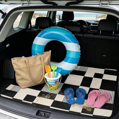 Black Checkered Universal Car Trunk Mat All Weather Trunk Protection Cargo Liner - Image 2
