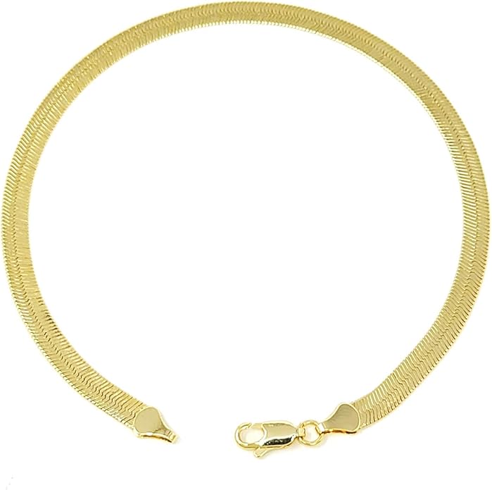 Gold Electroplated Anklet for Women, 9-12 Inch Sizes, Figaro, Cuban, Mariner, Herringbone Design - Made in Korea