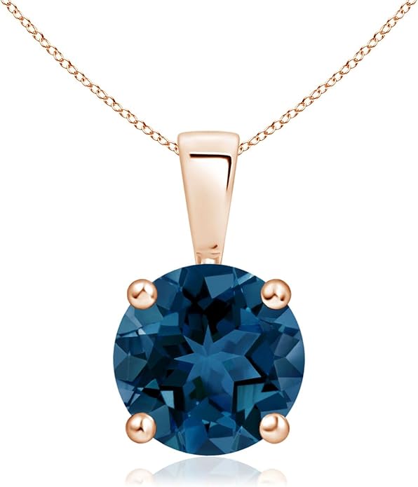 Angara Natural Blue Topaz Solitaire Pendant for Women | Classic Prong-Set Round Blue Topaz Pendant in 14K Solid Gold/Silver/Platinum With 18" Chain | December Birthday, Gemstone Jewelry Gift