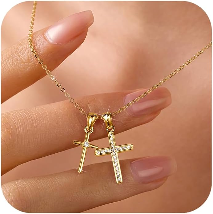LOVECOM Valentines Gifts S925 Sterling Silver Heart Necklace for Women Dainty 14k Gold Plated CZ Infinity Double Cross Star Pendant Choker Necklaces Trendy Bead Chain Jewelry Gifts for Mom Daughter
