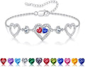 Iefil Valentines Day Gifts for Her - 925 Sterling Silver Heart Birthstone Bracelet Birthday Anniversary Jewelry Gifts for Her Wife