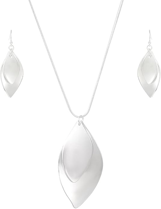 Madison Tyler Gold Plated Jewelry Set for Women | Silver Teardrop Pendant Necklace Trendy | Long Necklace with Snake Chain | Fashion Dangle Earring Set