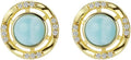 Larimar Stone Stud Earrings for Women, Gold Plated Brass
